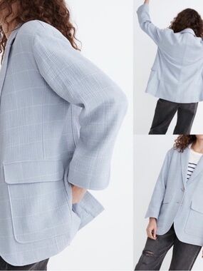 Madewell Light Blue Windowpane cotton linen Blazer